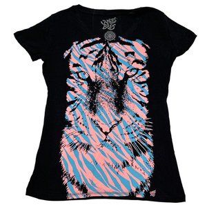 Ames Bros Shirt Kids Medium Black Pink Blue Tiger Crewneck Fitted Tee